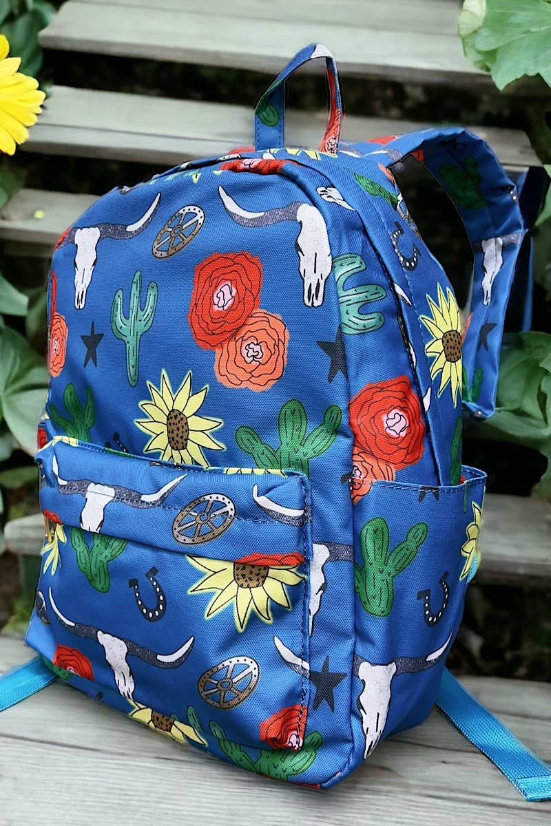 LONGHORN COW, CACTUS, SUNFLOWER PRINTED BACKPACK. BP-202323-