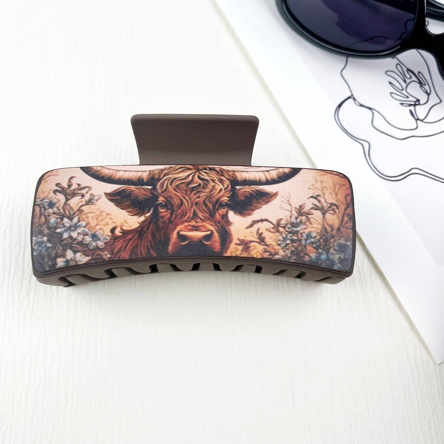 Western cowboy style cow head pattern PU leather Hair clips