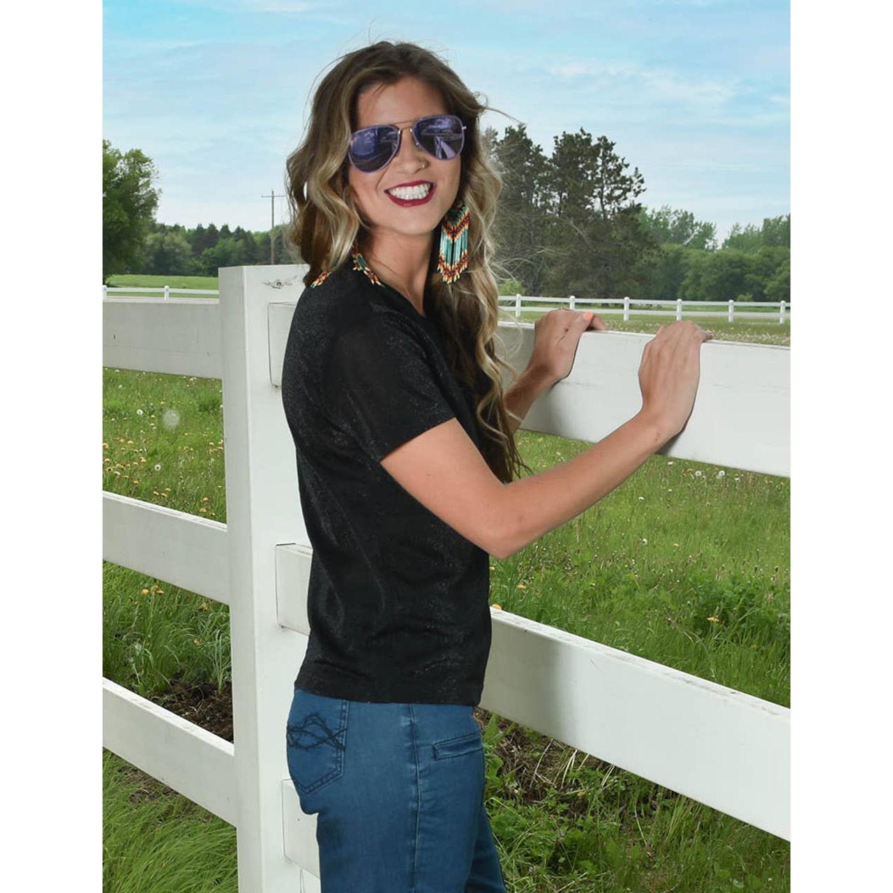 Cowgirl Tuff Co. / B. Tuff Jeans - Short Sleeve V-Neck Tee (Black Lightweight Shimmer Breathe)