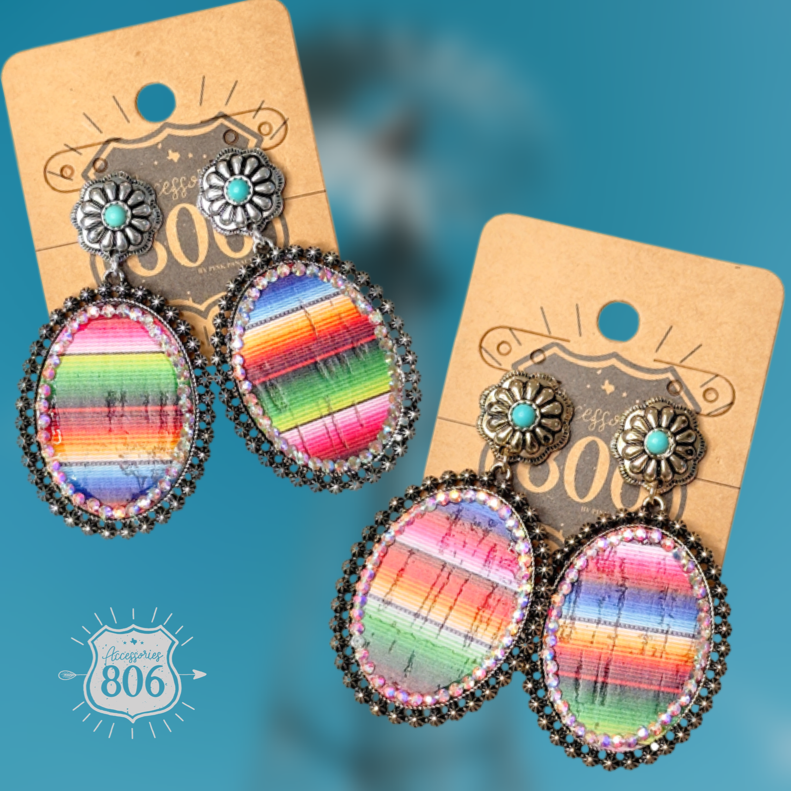 Western serape oval earring