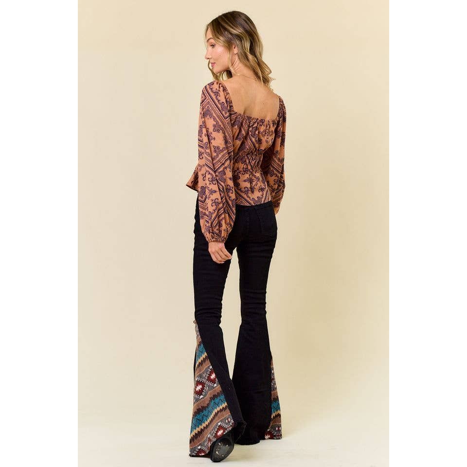 SIP6106O FLARE BLACK DENIM WITH INSERT PRINT CONTRAST