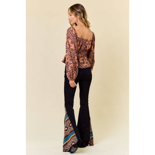 SIP6106O FLARE BLACK DENIM WITH INSERT PRINT CONTRAST