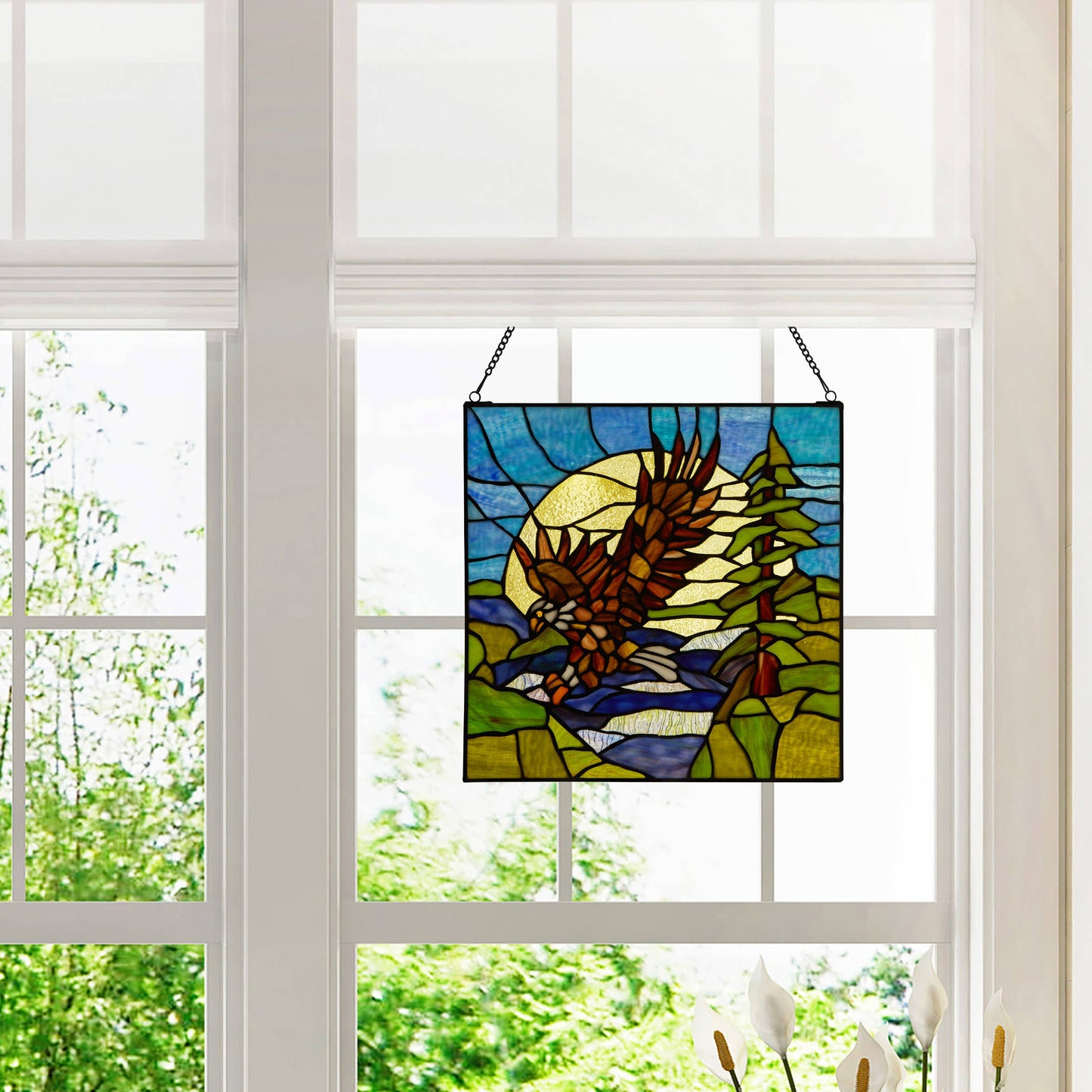 14"H Bald Eagle Stained Glass Window Panel