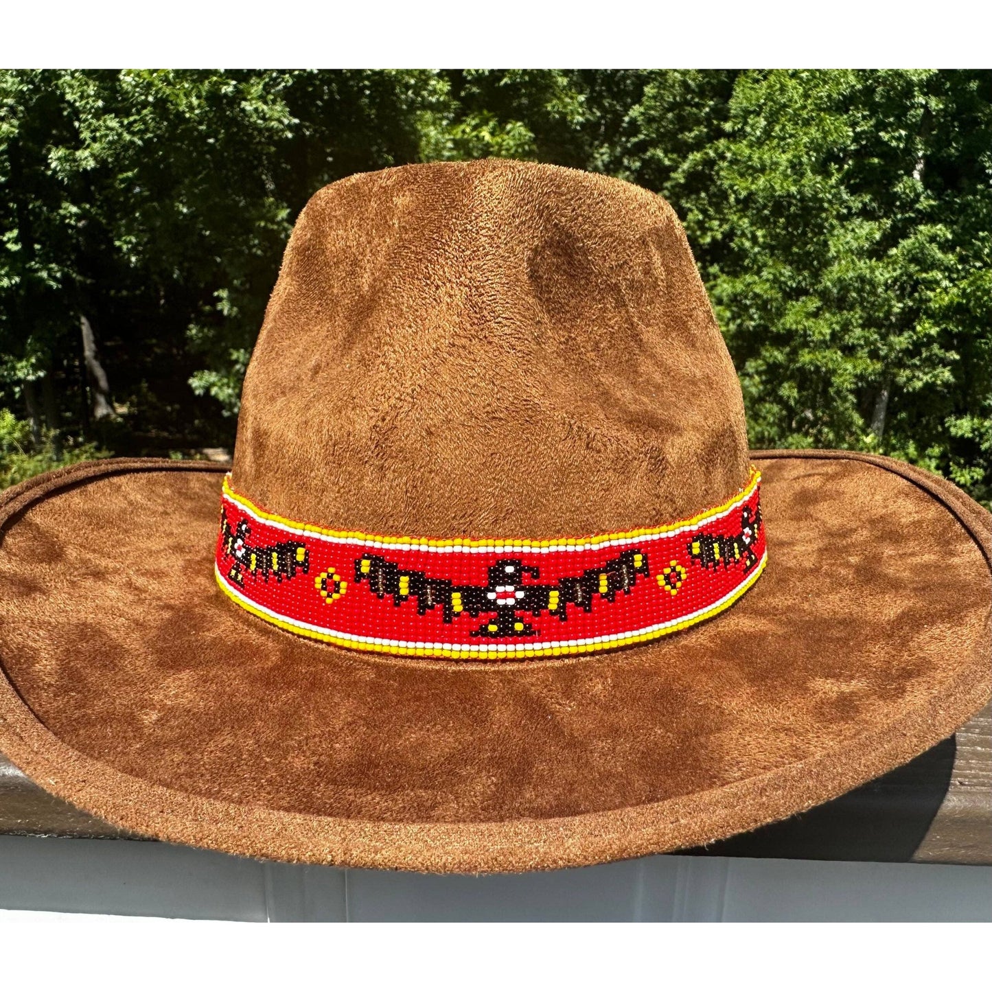 Handmade Beaded Native style Red Black Eagle Cowboy Hatband