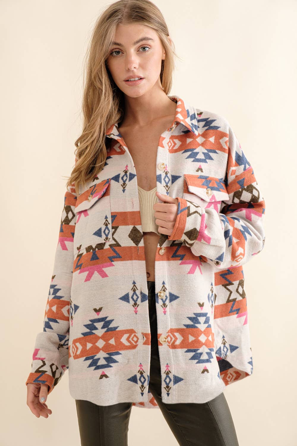32652J - Jacquard Aztec Western Shirt Jacket