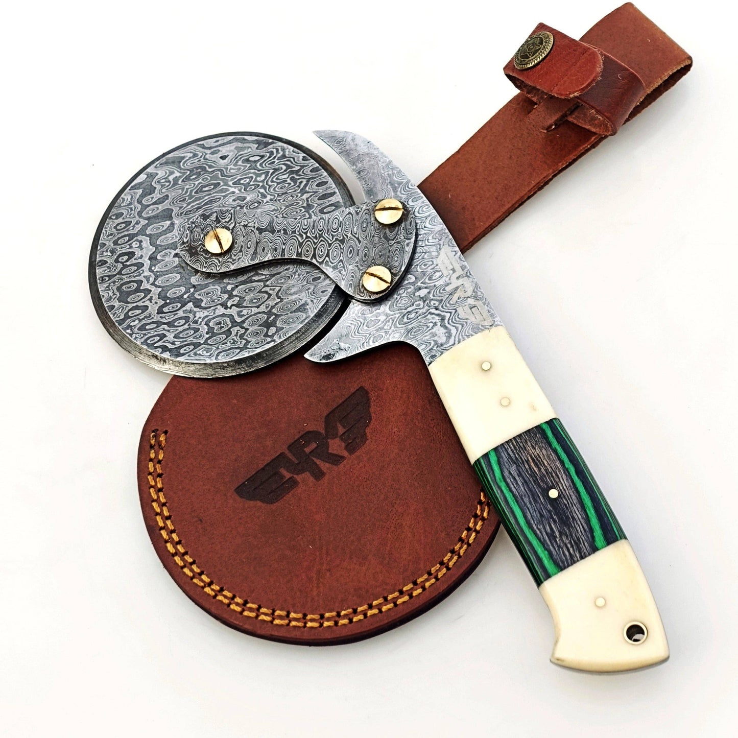 Luigi Pizza Cutter - Hardwood & Bone - Damascus Steel
