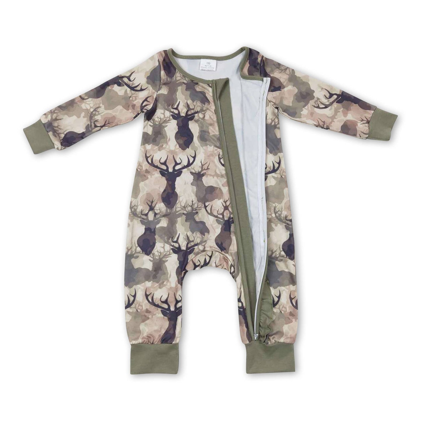 Deer Camo Long Sleeves Baby Boy Zipper Romper
