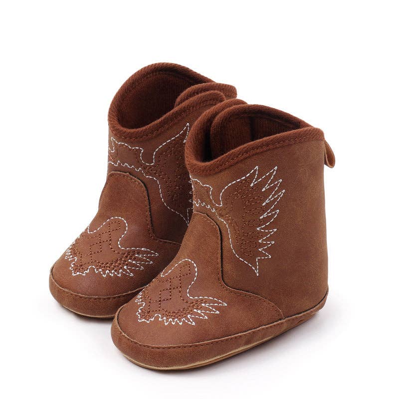 Brown pleather baby  boots with velcro