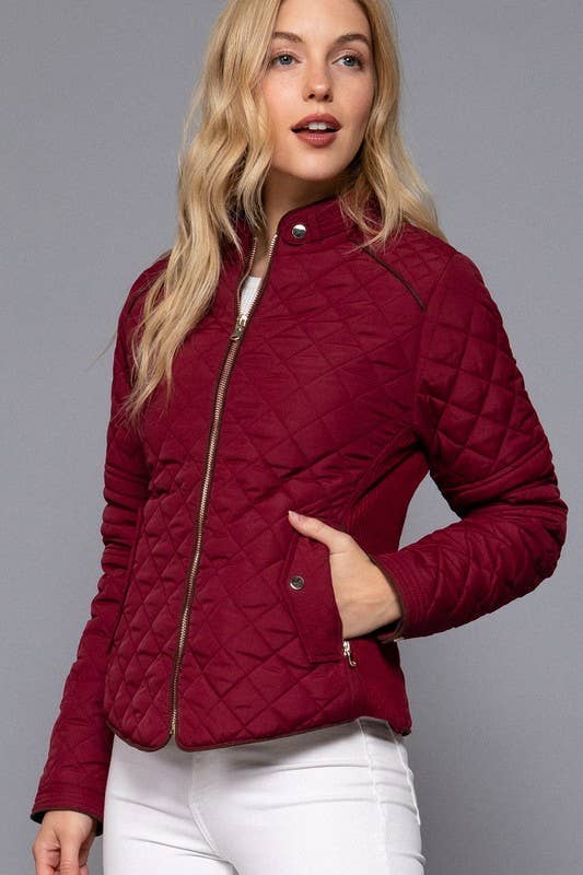 Suede Piping Detail Side Rib Quilted Padding Jacket