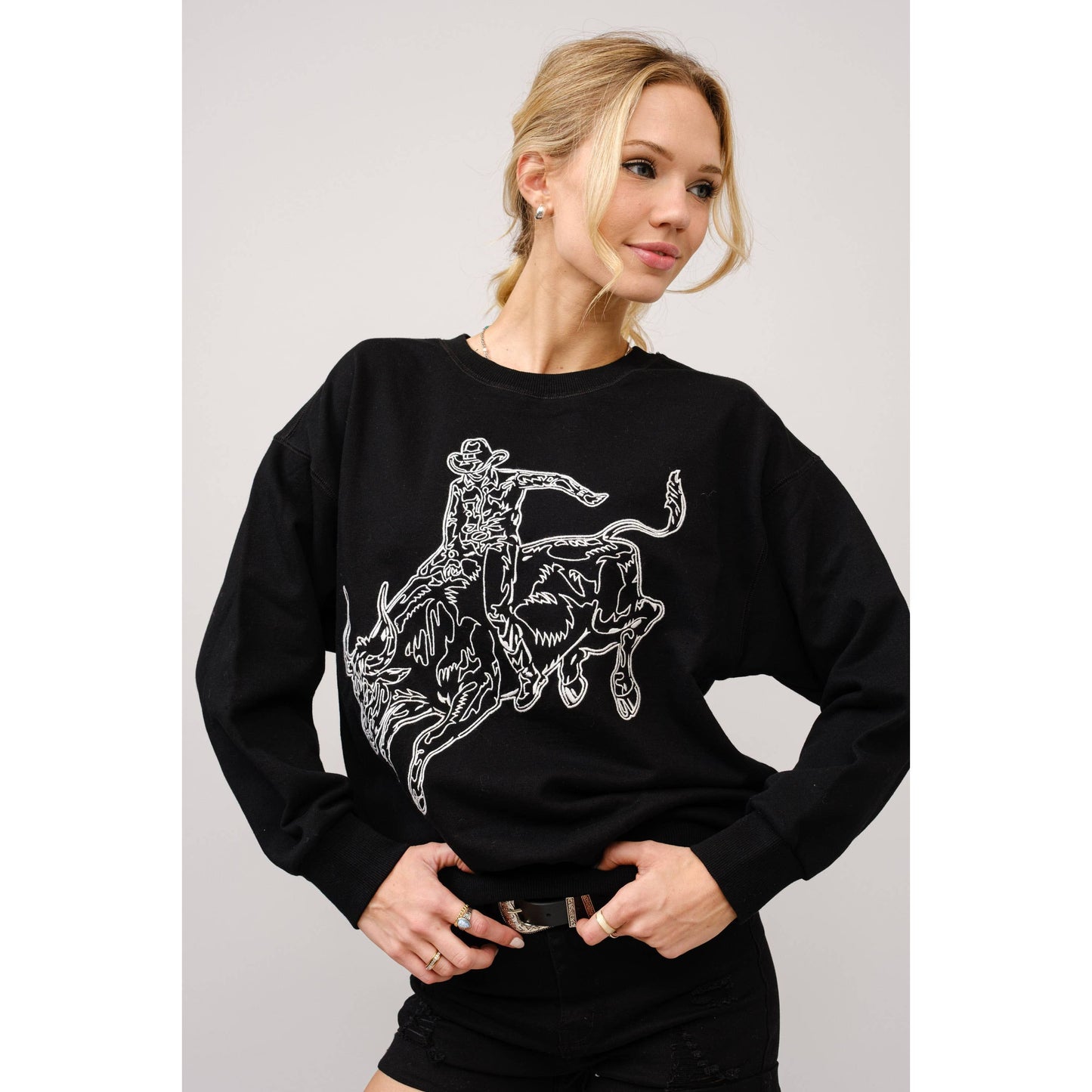 Embroidered Western Pullover Sweatshirt - 36327T