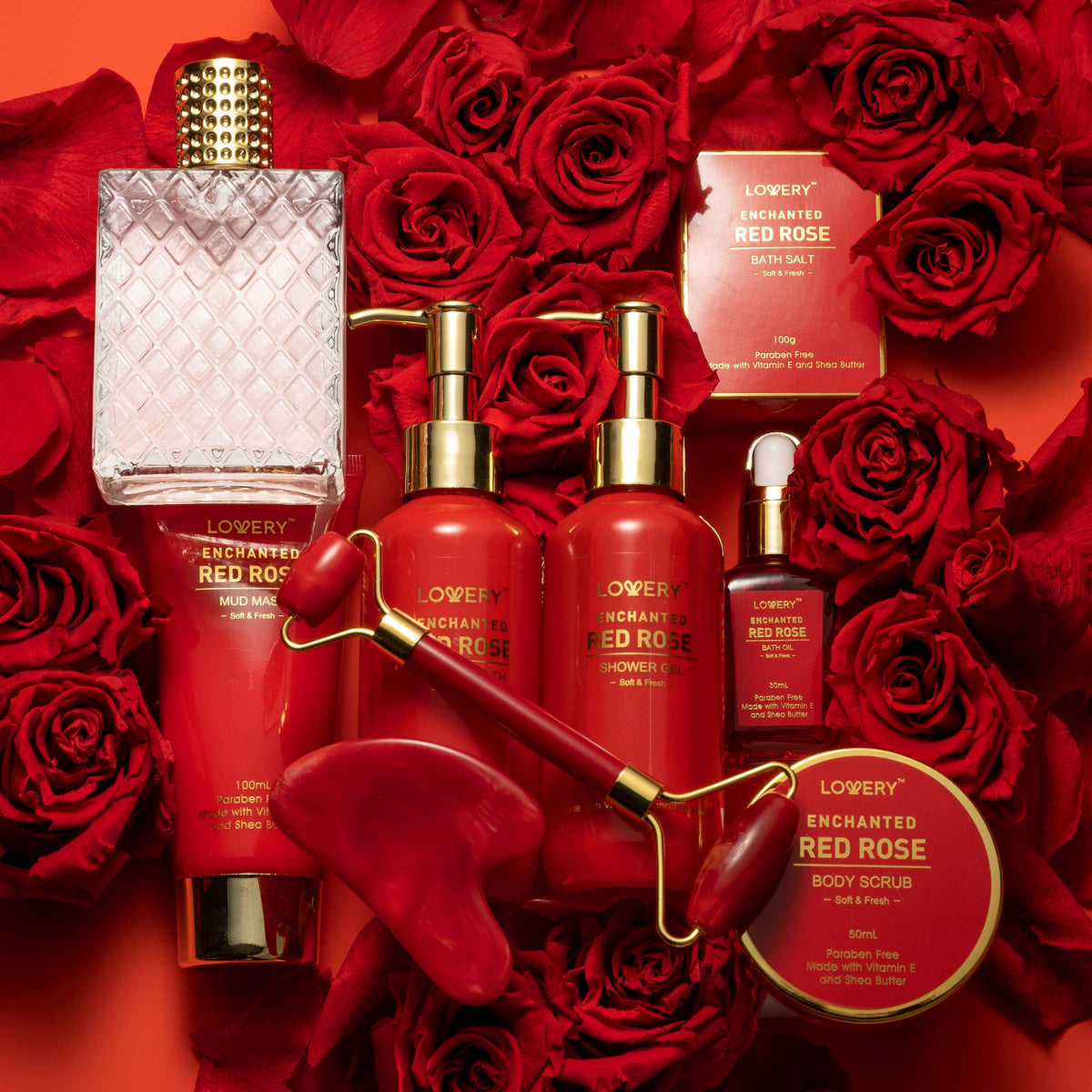 Christmas Gift Basket, Red Rose Spa Bath and Body Self Care