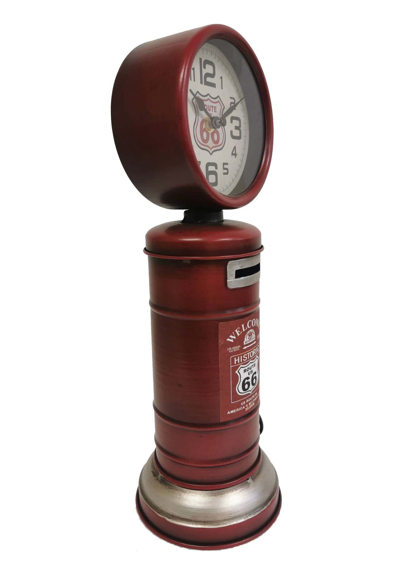 Gas Pump Route 66 Piggy Bank Table Clock Red