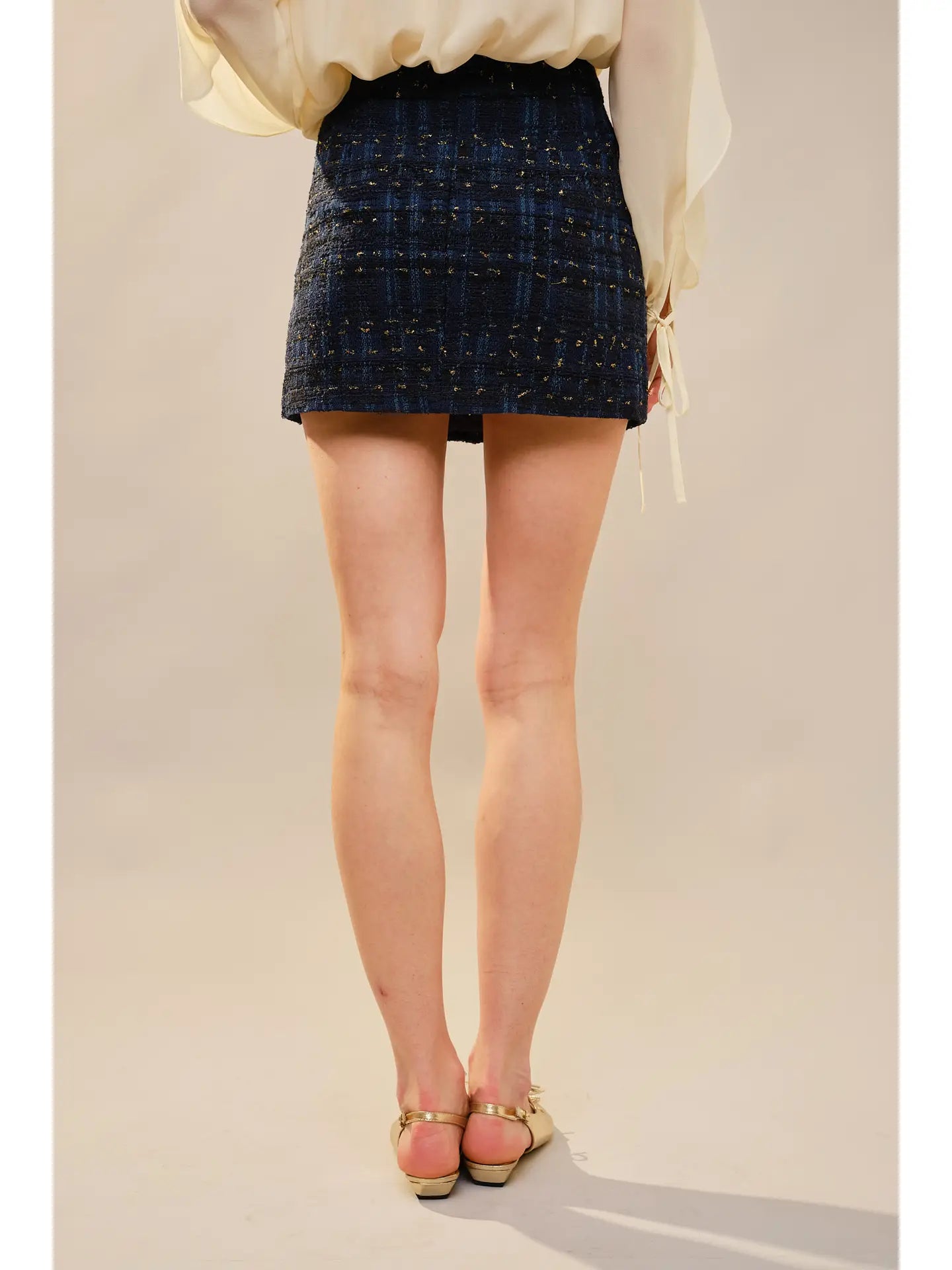 Blue B Button Front Tweed Mini Skirt 37769S
