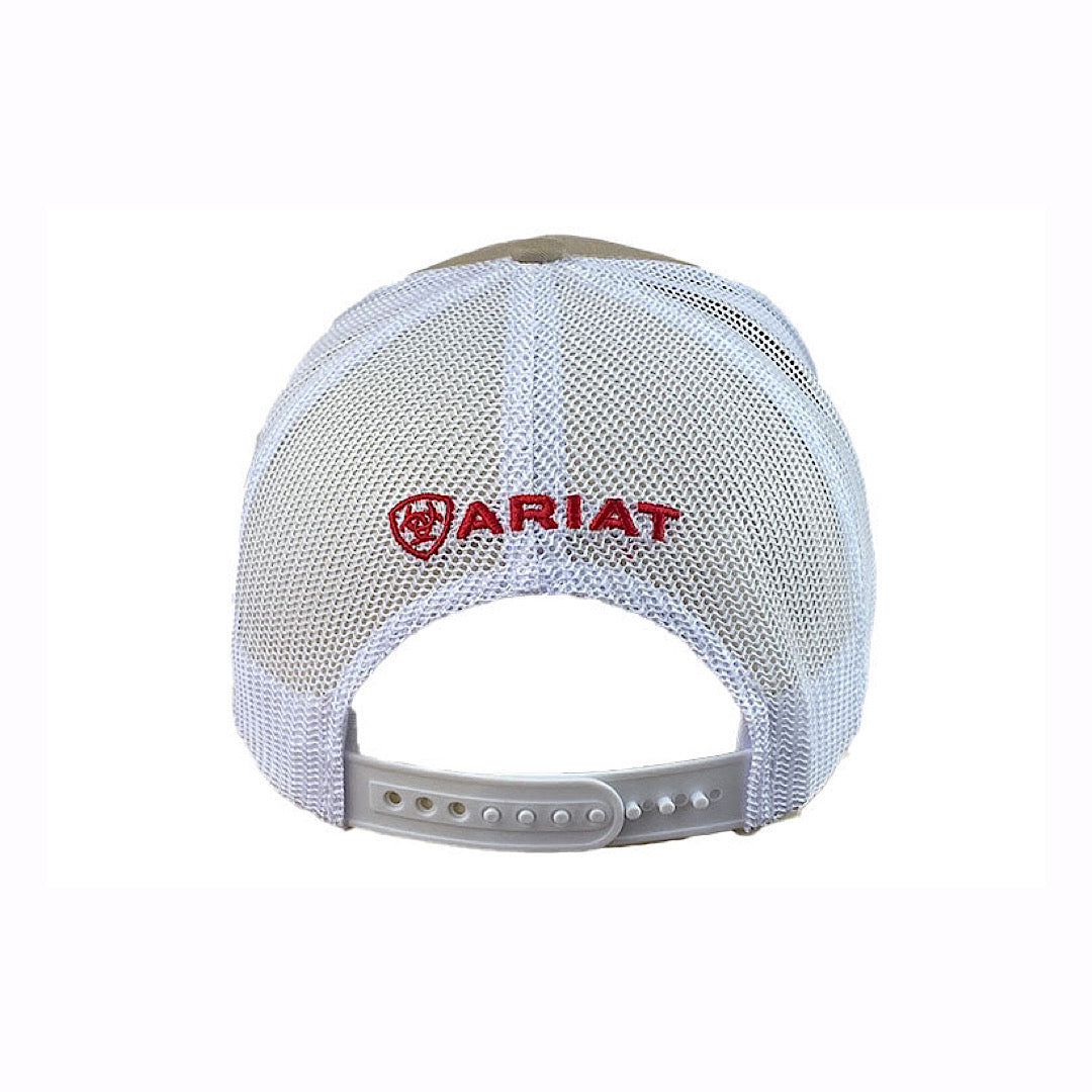 Ariat - Tan & White With Oilfield Flag Patch Snap Back Men’s Ball Cap A30009108