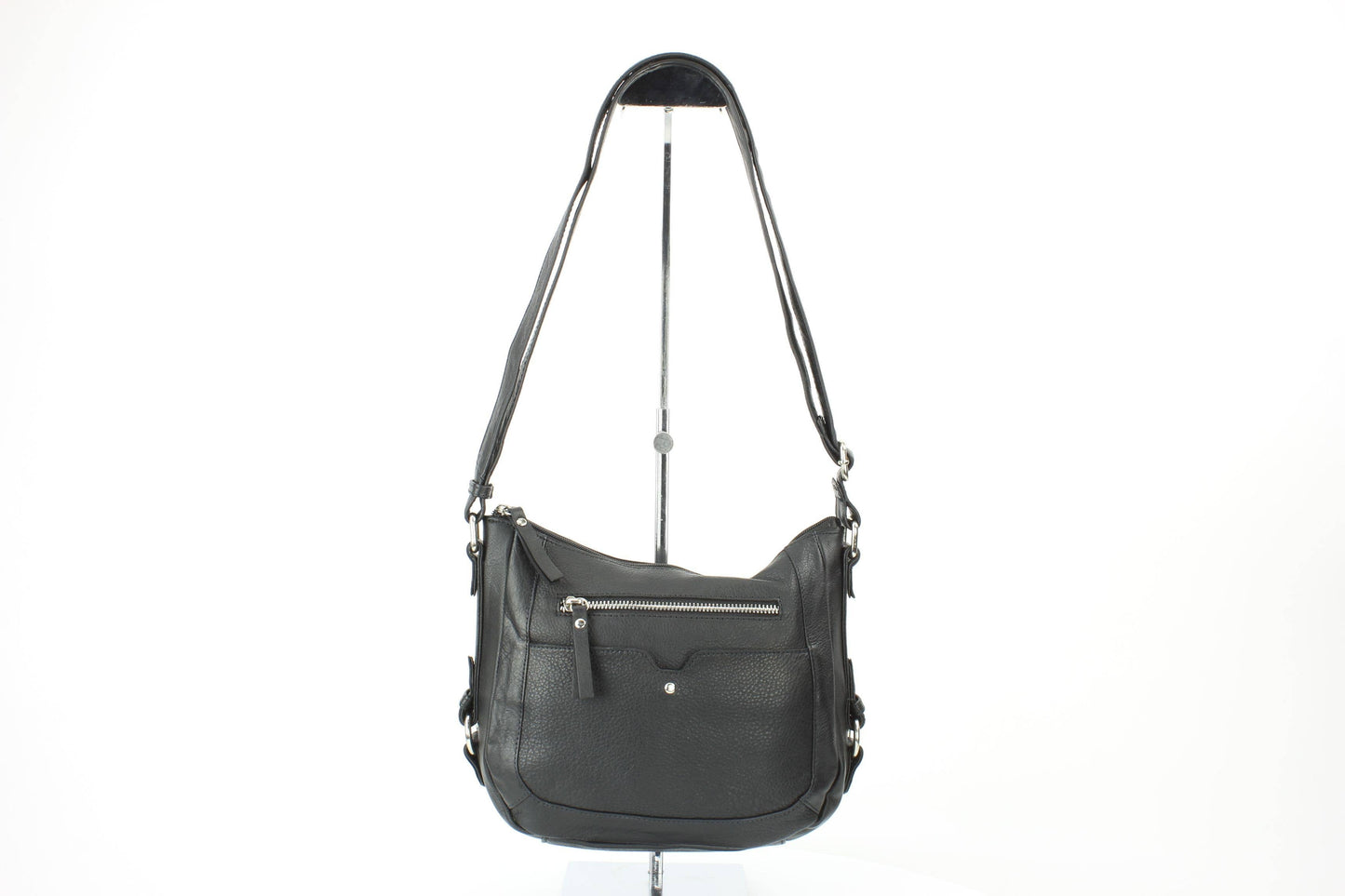 Black Leather Shoulder Bag with Silver Zip and Studs RB 159