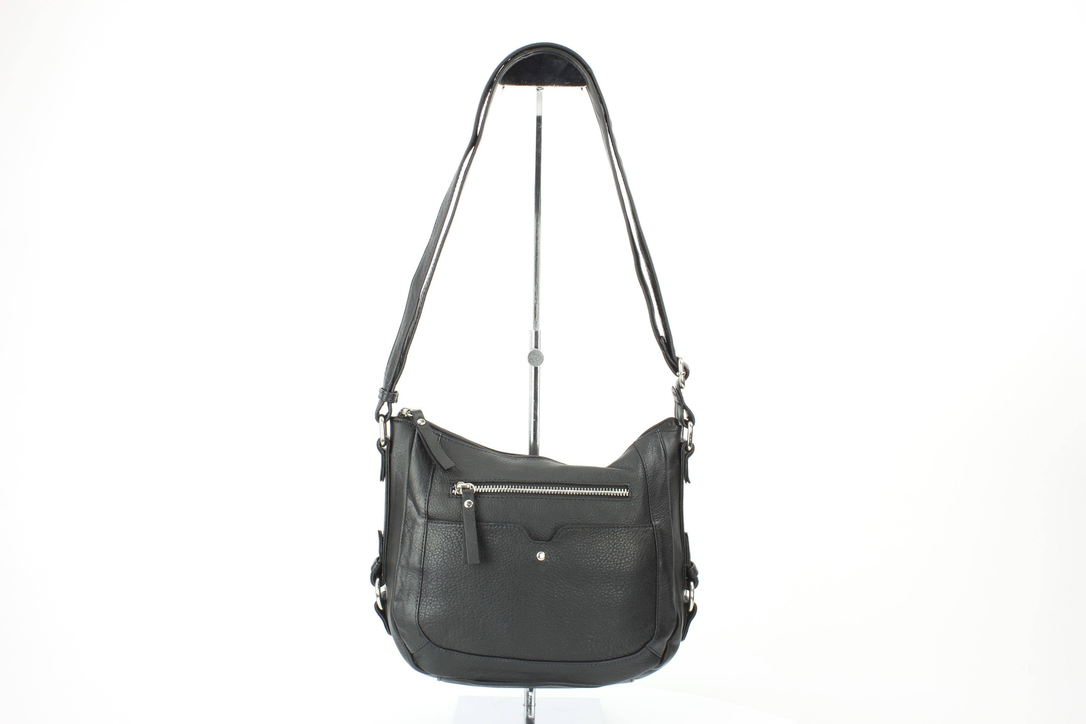 Black Leather Shoulder Bag with Silver Zip and Studs RB 159