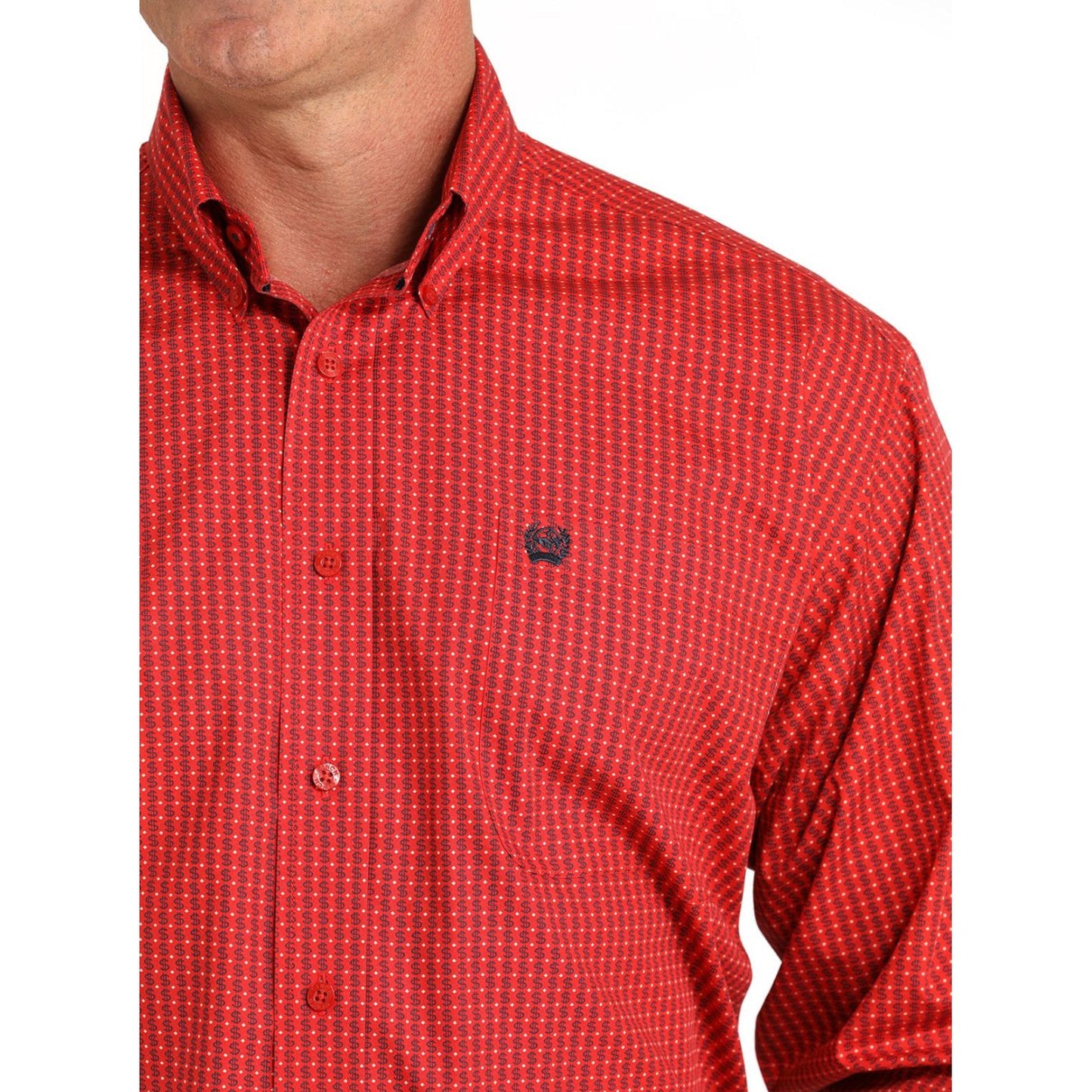 MEN'S MATCH BOY'S MONEY PRINT BUTTON-DOWN WESTERN SHIRT - RED