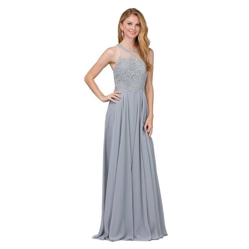 Illusion Halter Neckline and A-Line Skirt Prom