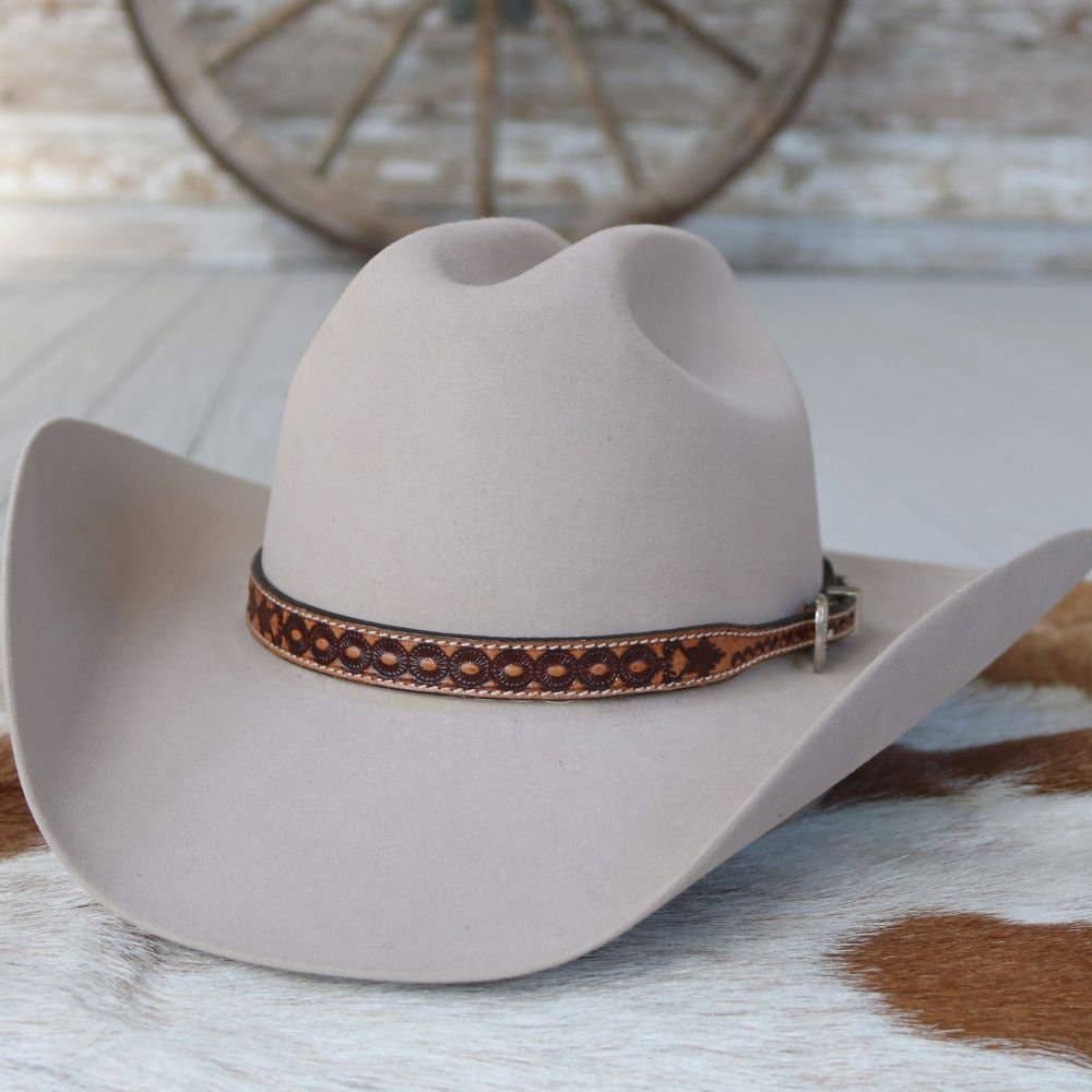 Brown Tooled Leather Hat Band - Jones
