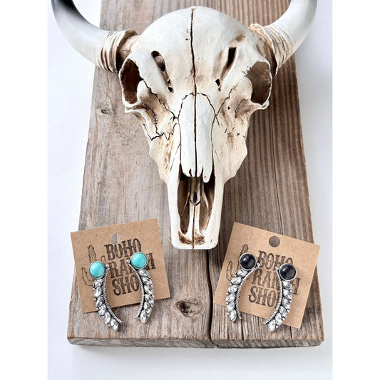 Western Style Turquoise Stone Rhinestone Statement Earrings
