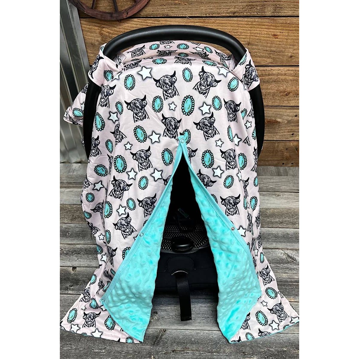 Highland Cow with Star Printed Kids Car Seat Cover