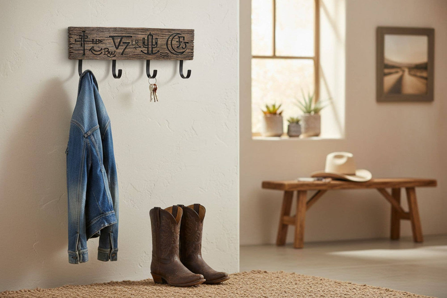 COWBOY BRANDS COAT RACK, 14"X2"X5.5"