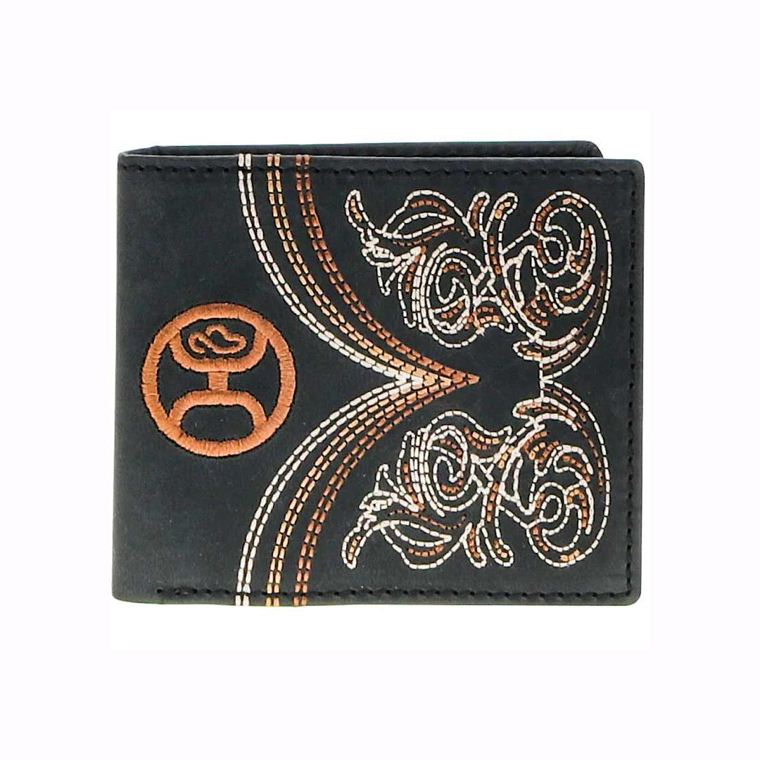 Hooey - Ranger Black & Tan & Brown Embroidered Leather Men’s Bi-Fold Wallet HBF016-BK