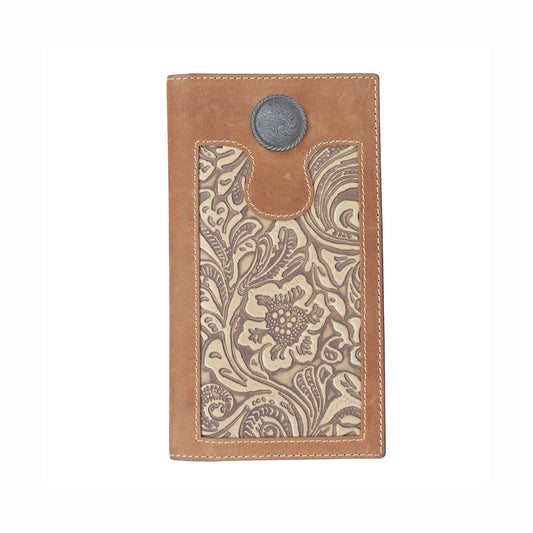 Myra Bag - Burlywood Tan Tooled Men’s Checkbook Case/Tall Wallet S-3859