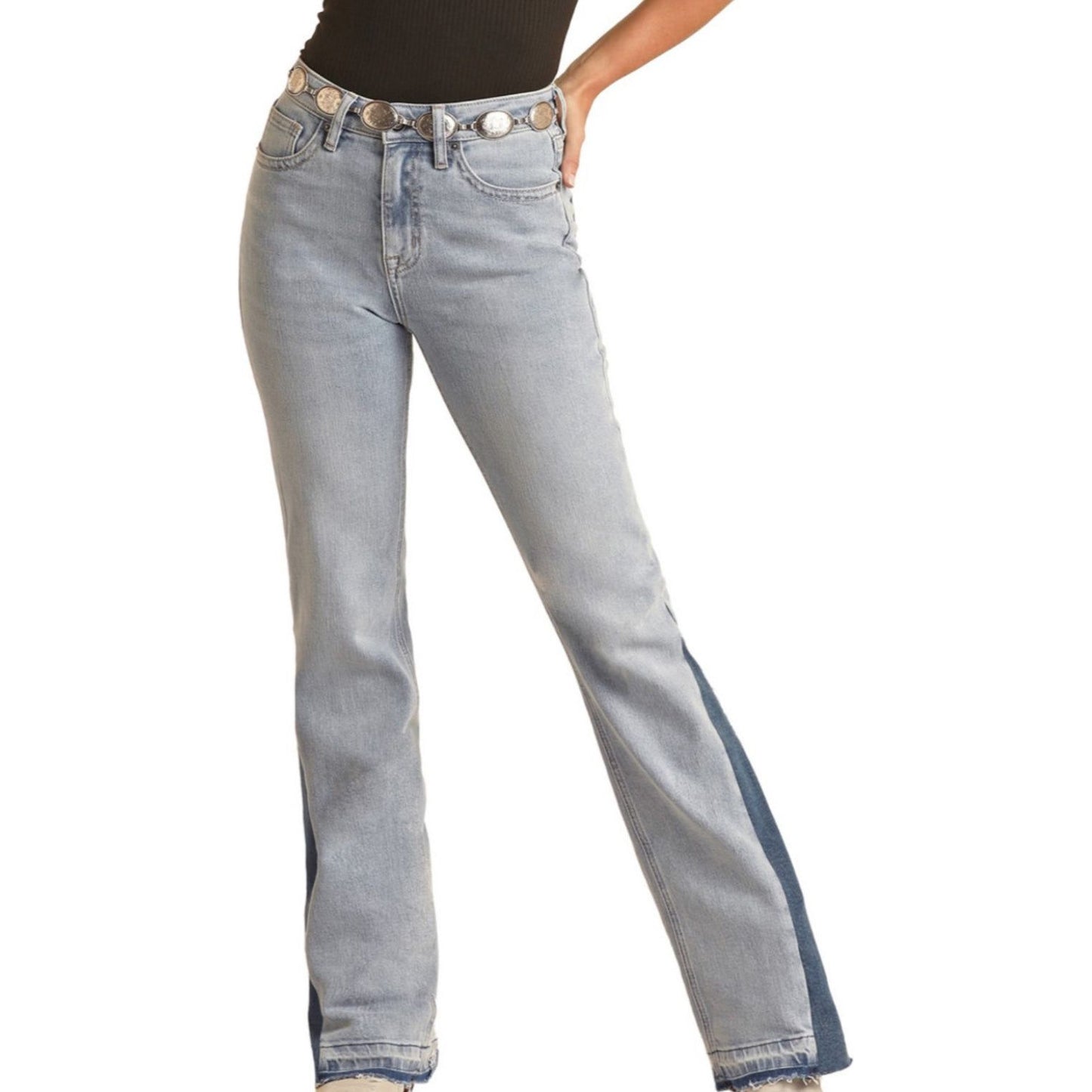 LADIES ROCK & ROLL SIDE INSERT FLARE REGULAR FIT BOOTCUT JEANS