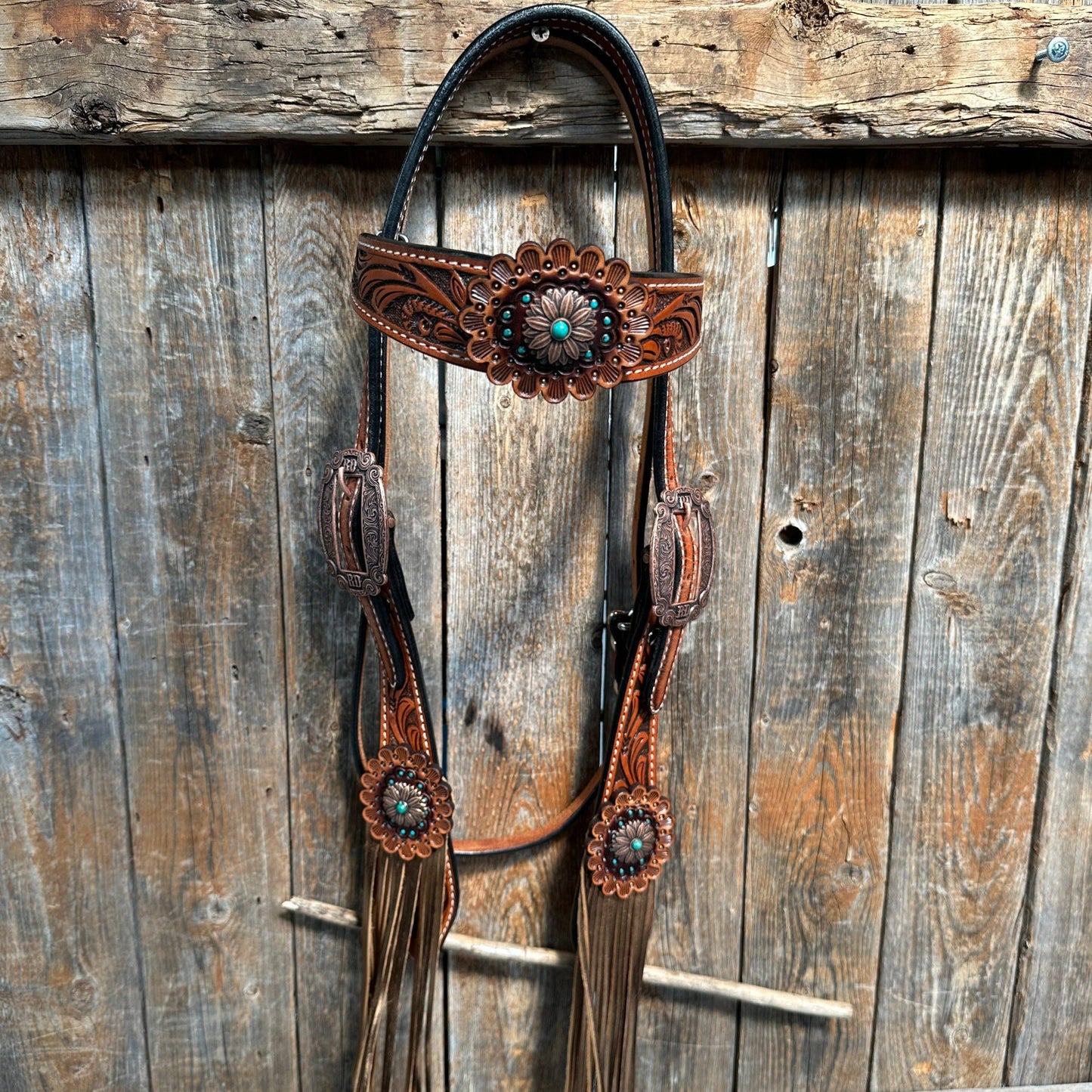 Honey Colored Floral Copper and Turquoise Tack Set #BBBC529