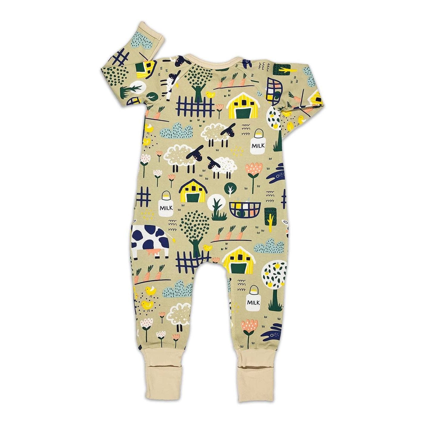 Good Luck Sock - Farm Animals, Yellow Baby Pajamas