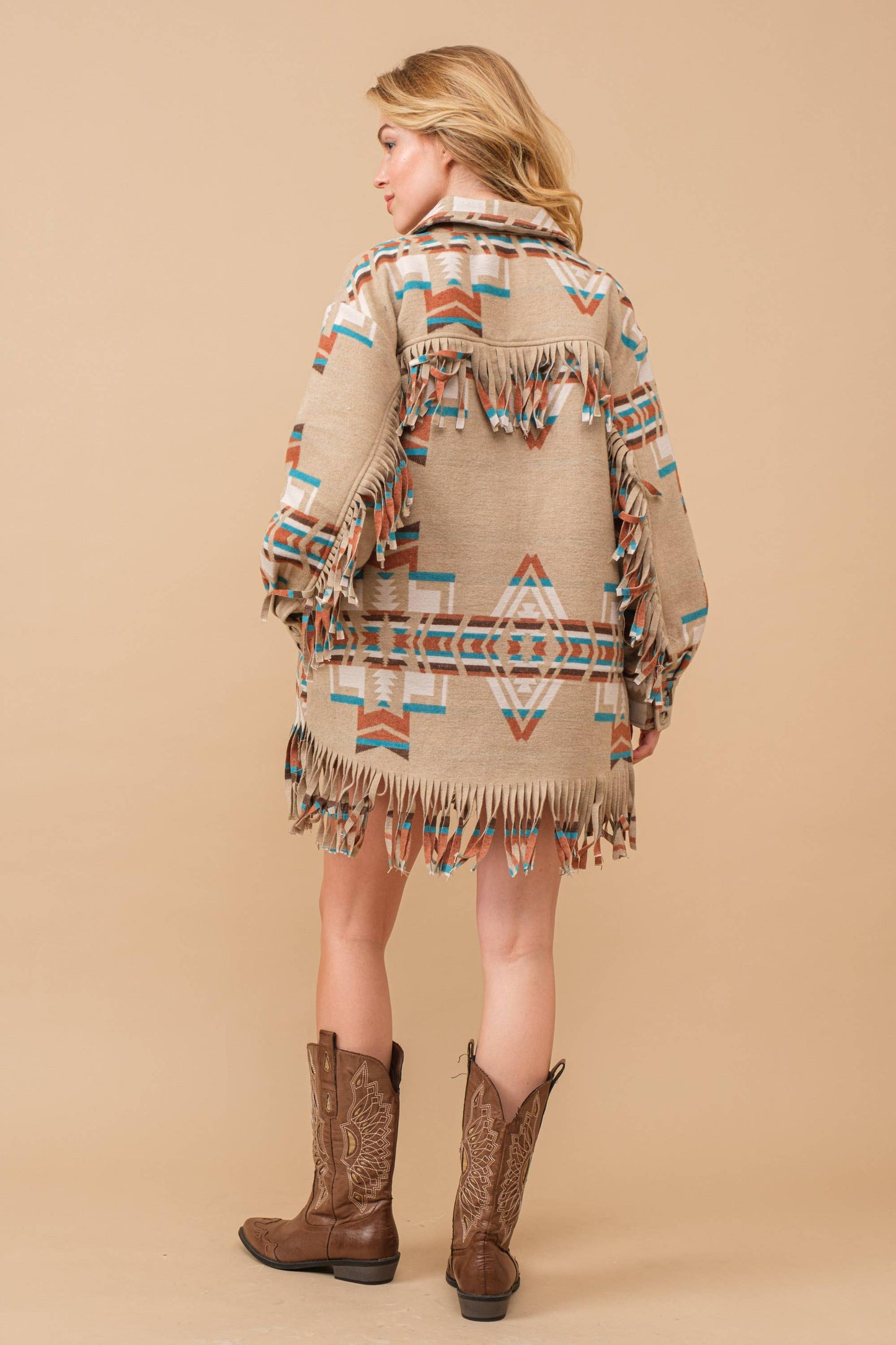 34200J - Blue B Exclusive Aztec Button Up Shirt Jacket