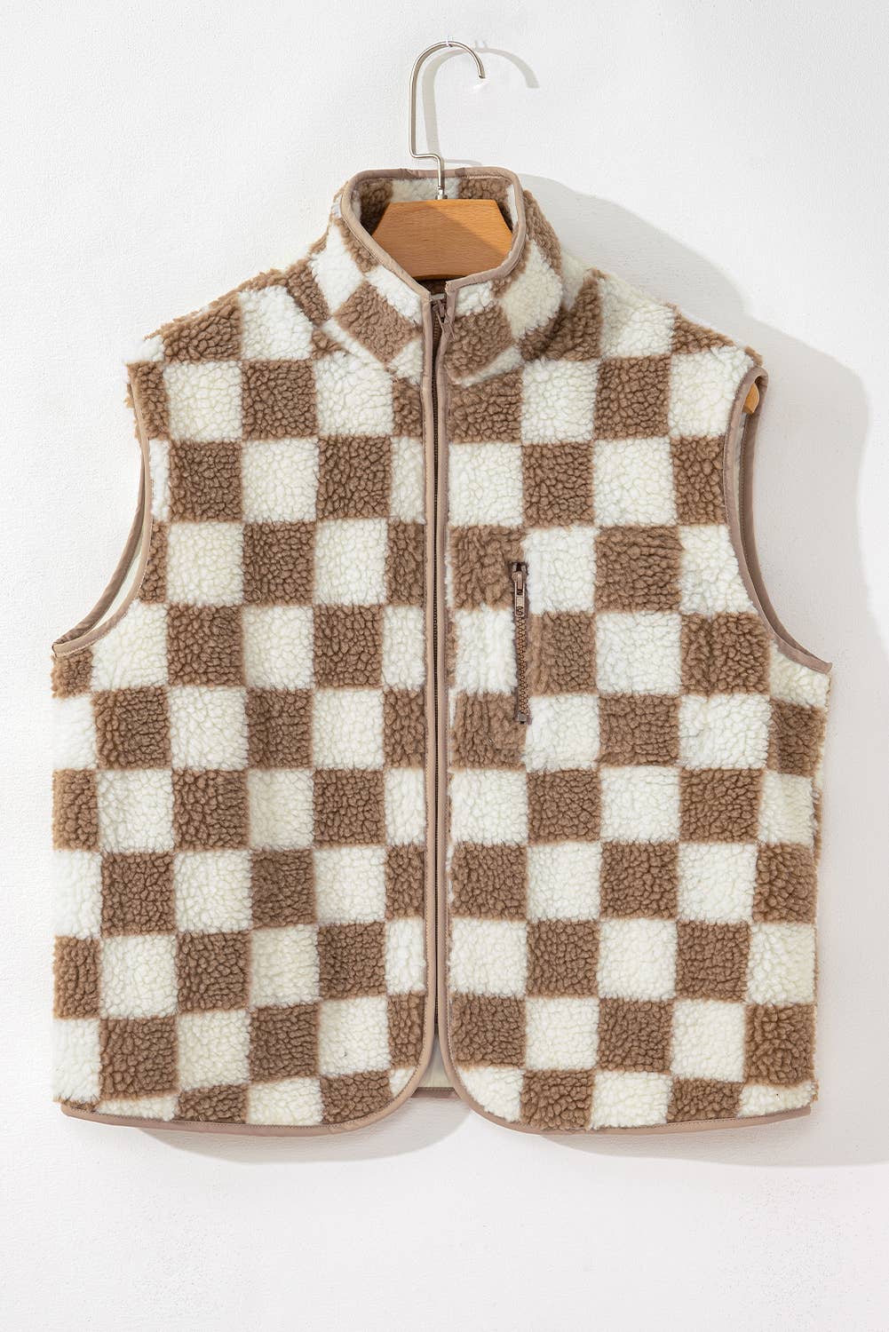 Checkered Collared Sherpa  Jacket Vest