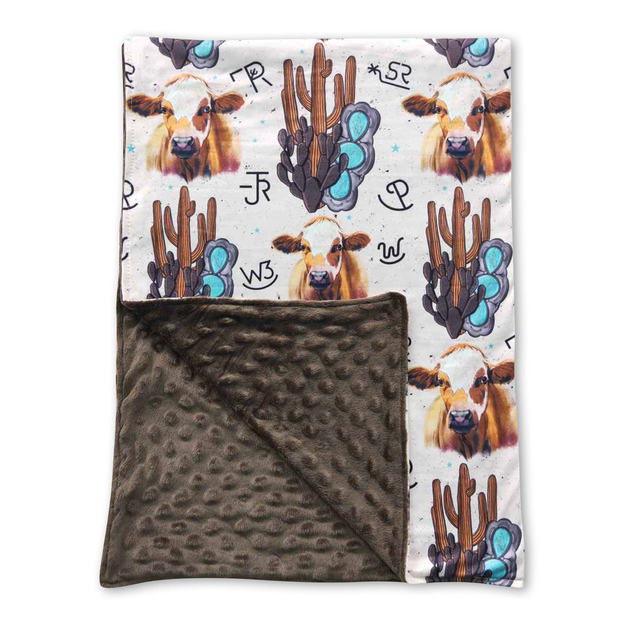 Cow Cactus Turquoise Brown Western Baby Blankets