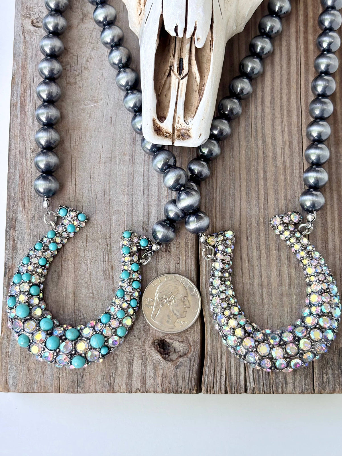 Western Navajo Pearl Rhinestone Horseshoe Necklace