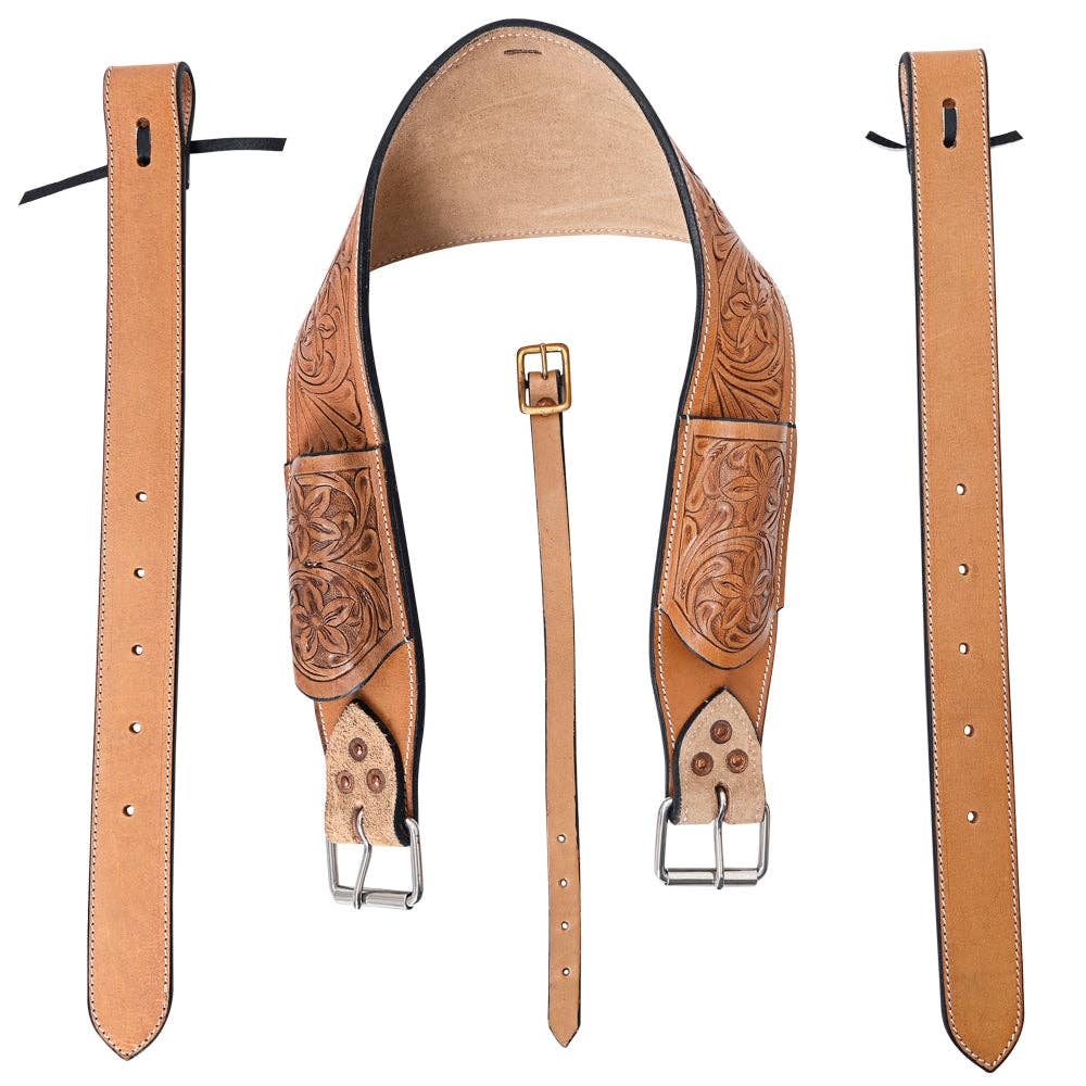 Horse Saddle Flank Cinch Girth Handtooled Leather W/ Billets Antique Tan Comfytack by Hilason