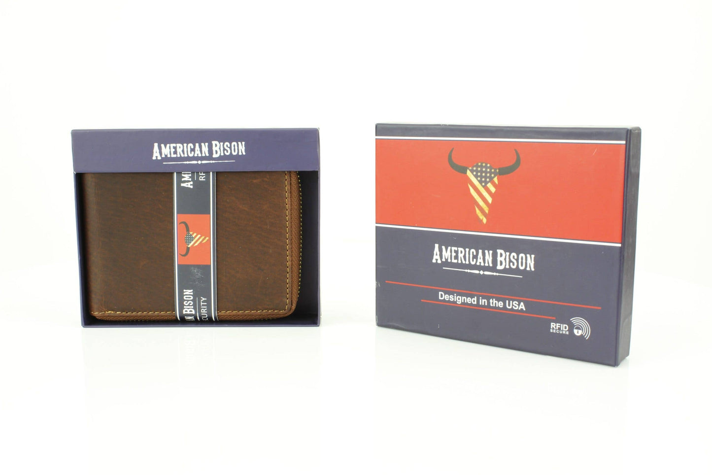 Oil Pull Up Leather RFID Zip Wallet with Center Flap 8036
