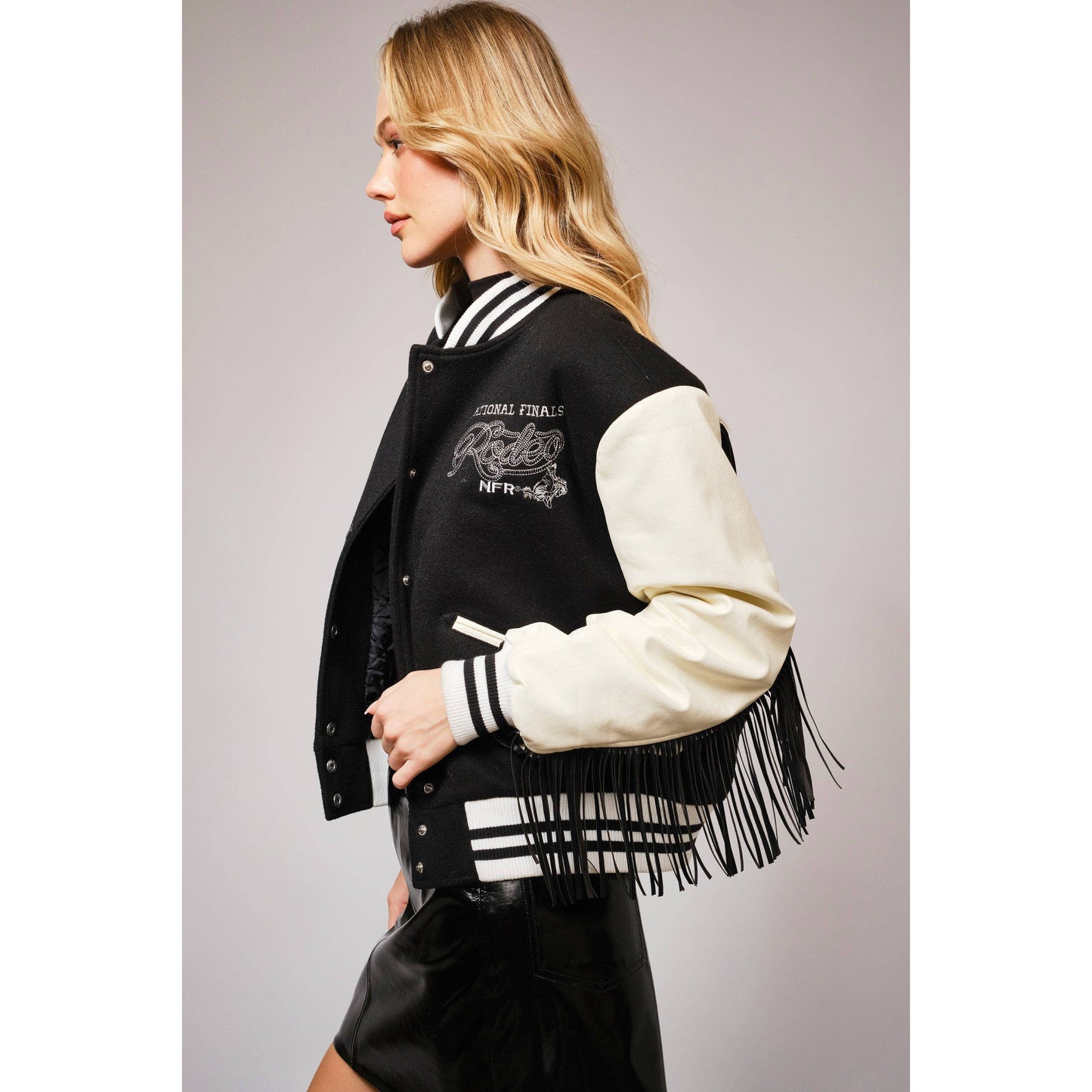 23557J - NFR Rodeo Patch Varsity Fringe Western Jacket