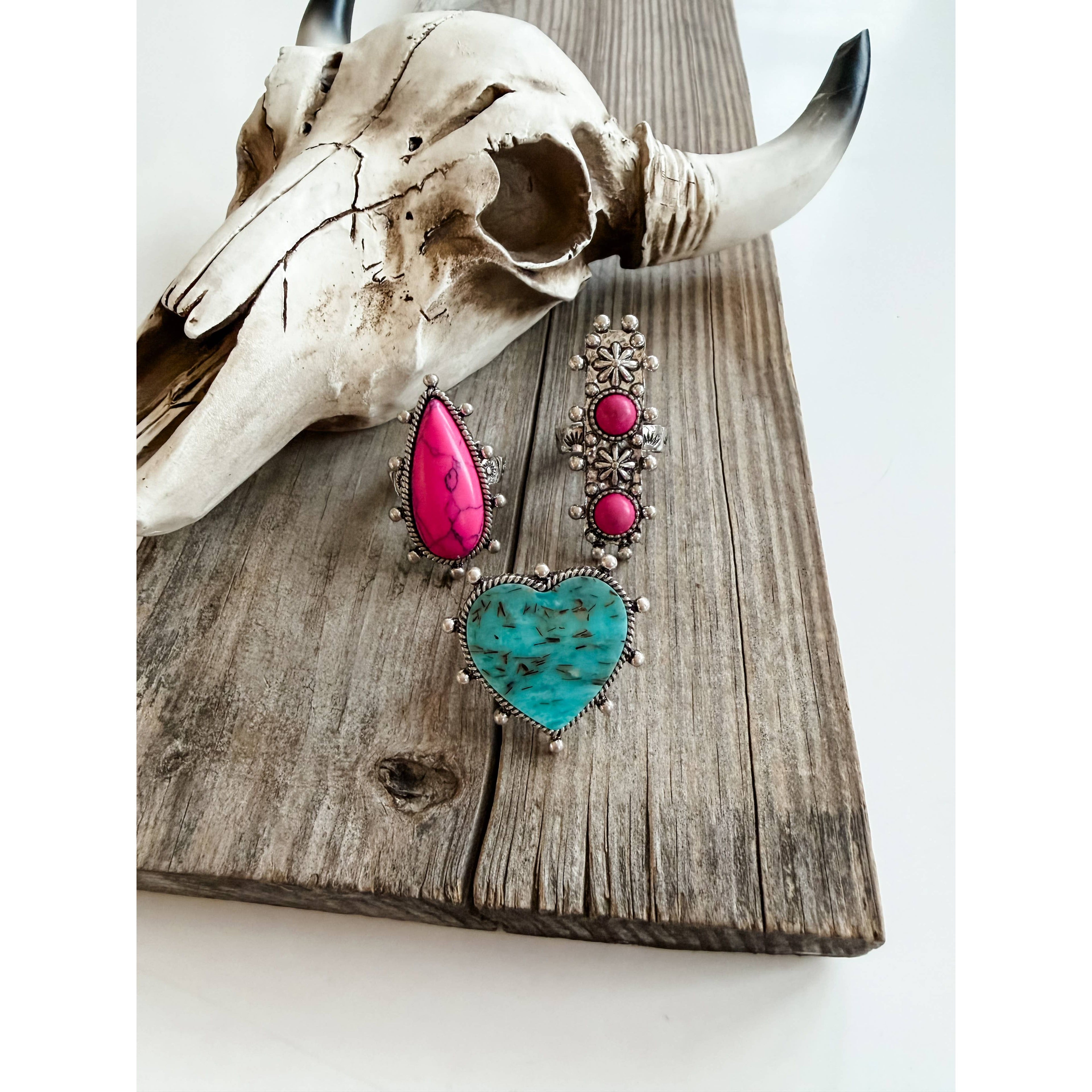 Western Style Teardrop Turquoise Stone Stretch Ring