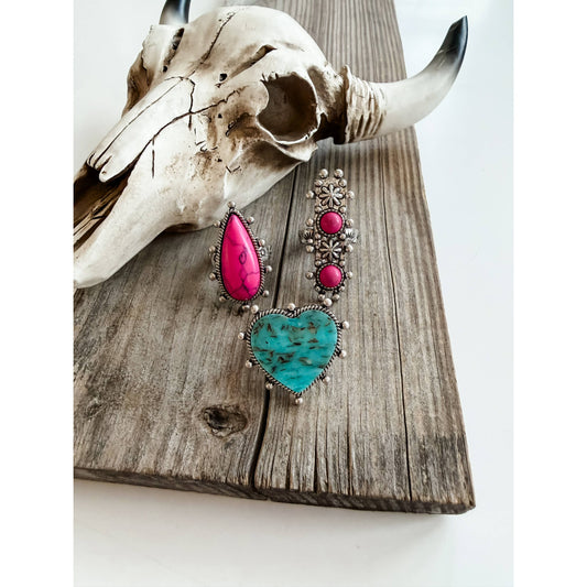 Western Style Teardrop Turquoise Stone Stretch Ring