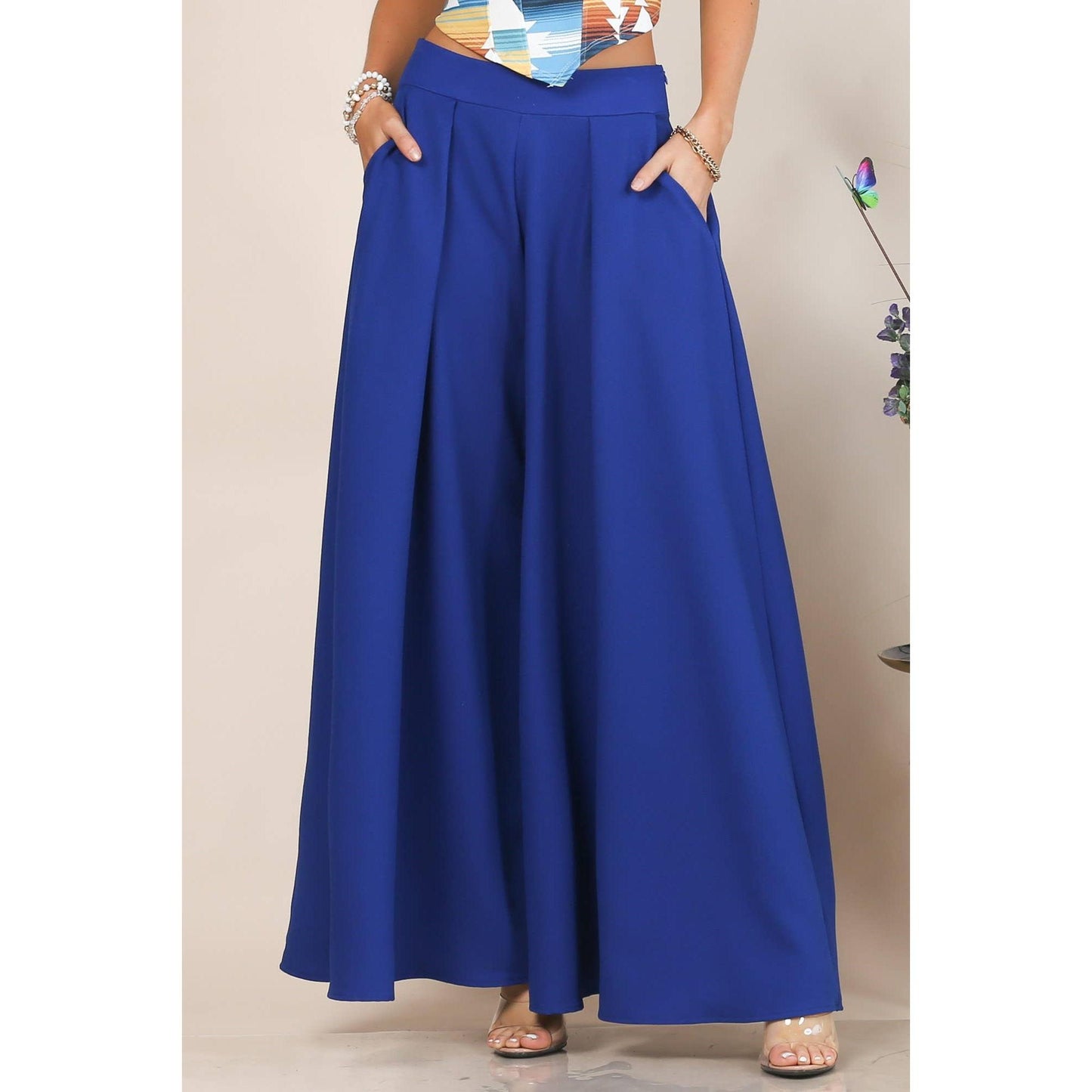 Nylon Apparel - P919-Solid-Solid  Color Women Wide Palazzo Pants