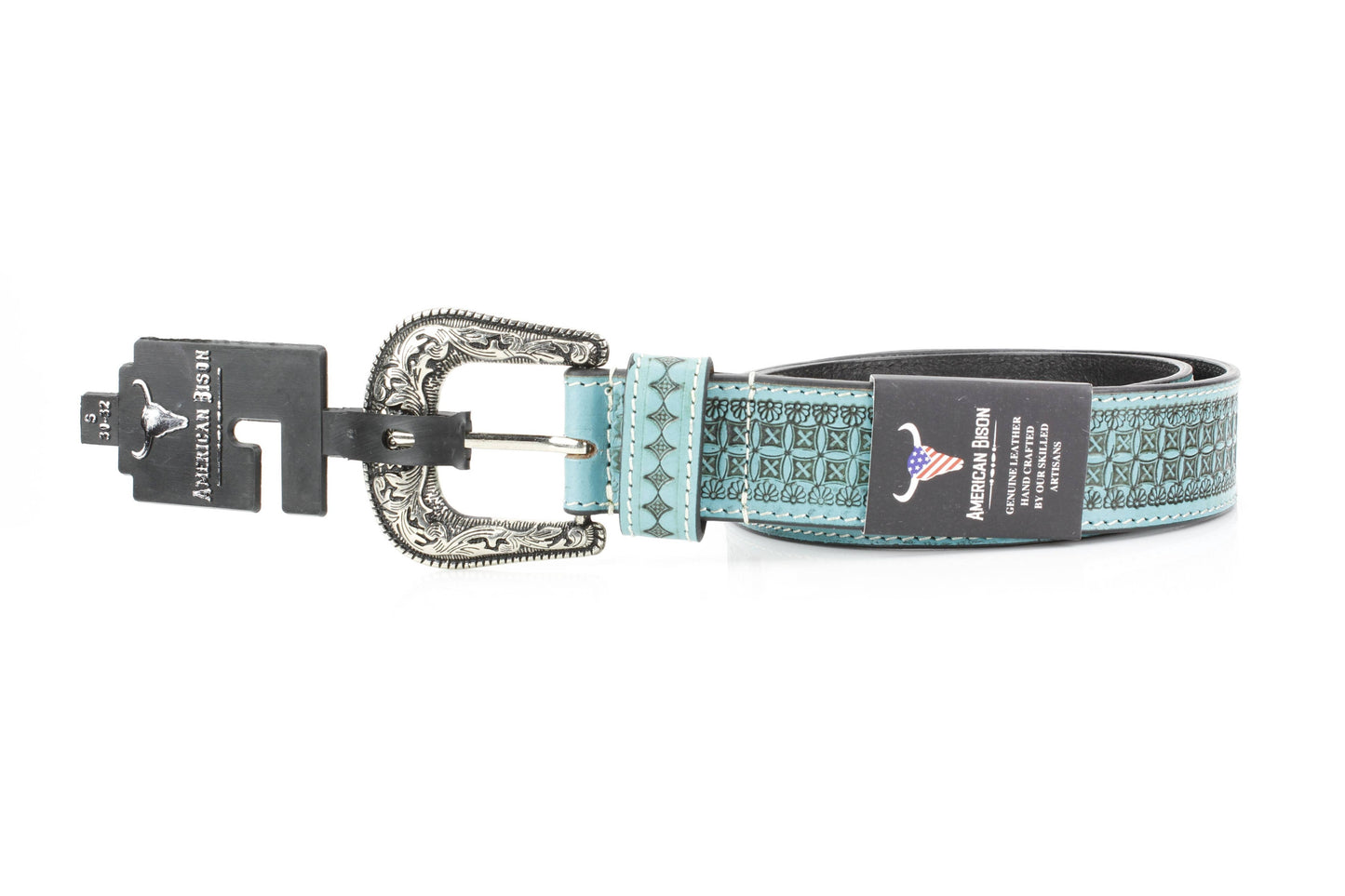 Turquoise Tooled Leather Western Belt Engraved ABB 38-1021