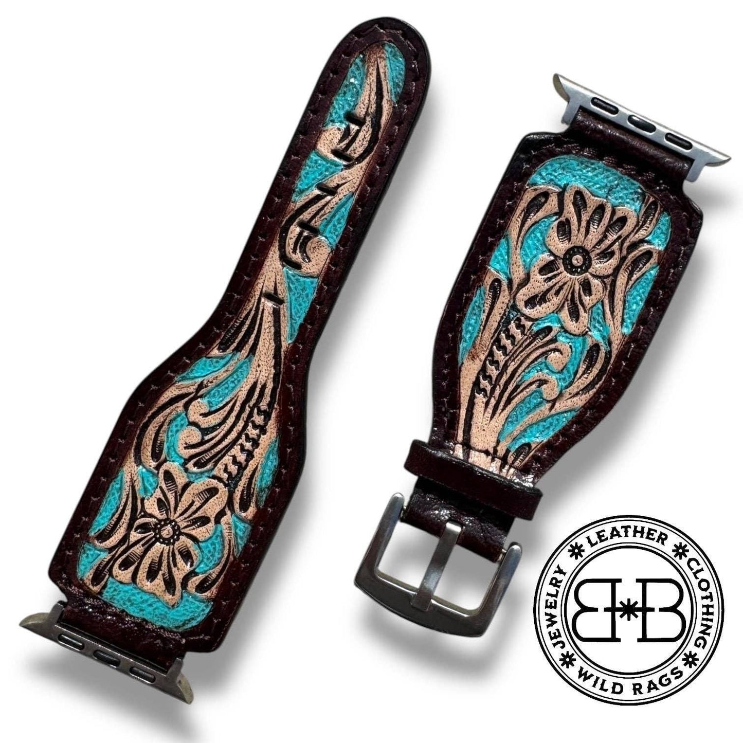 Western Tooled Leather Floral Watch Band by Double B Wild Rags