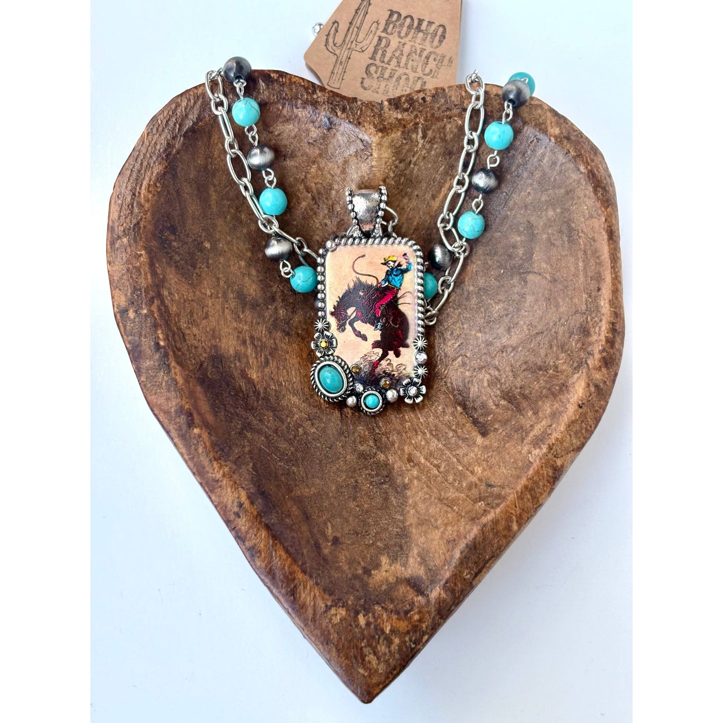 2 Layered Navajo Pearl Turquoise Stone Pendant Necklace