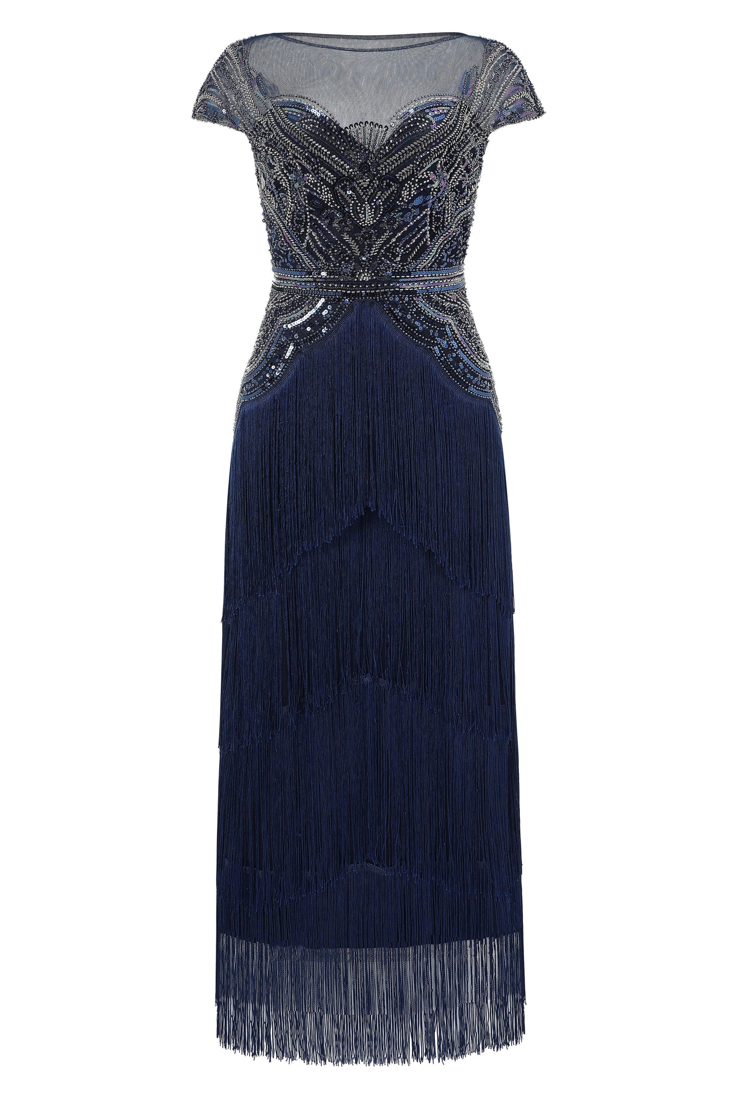 Radiant Iridescent Sequin Fringe Evening Gown