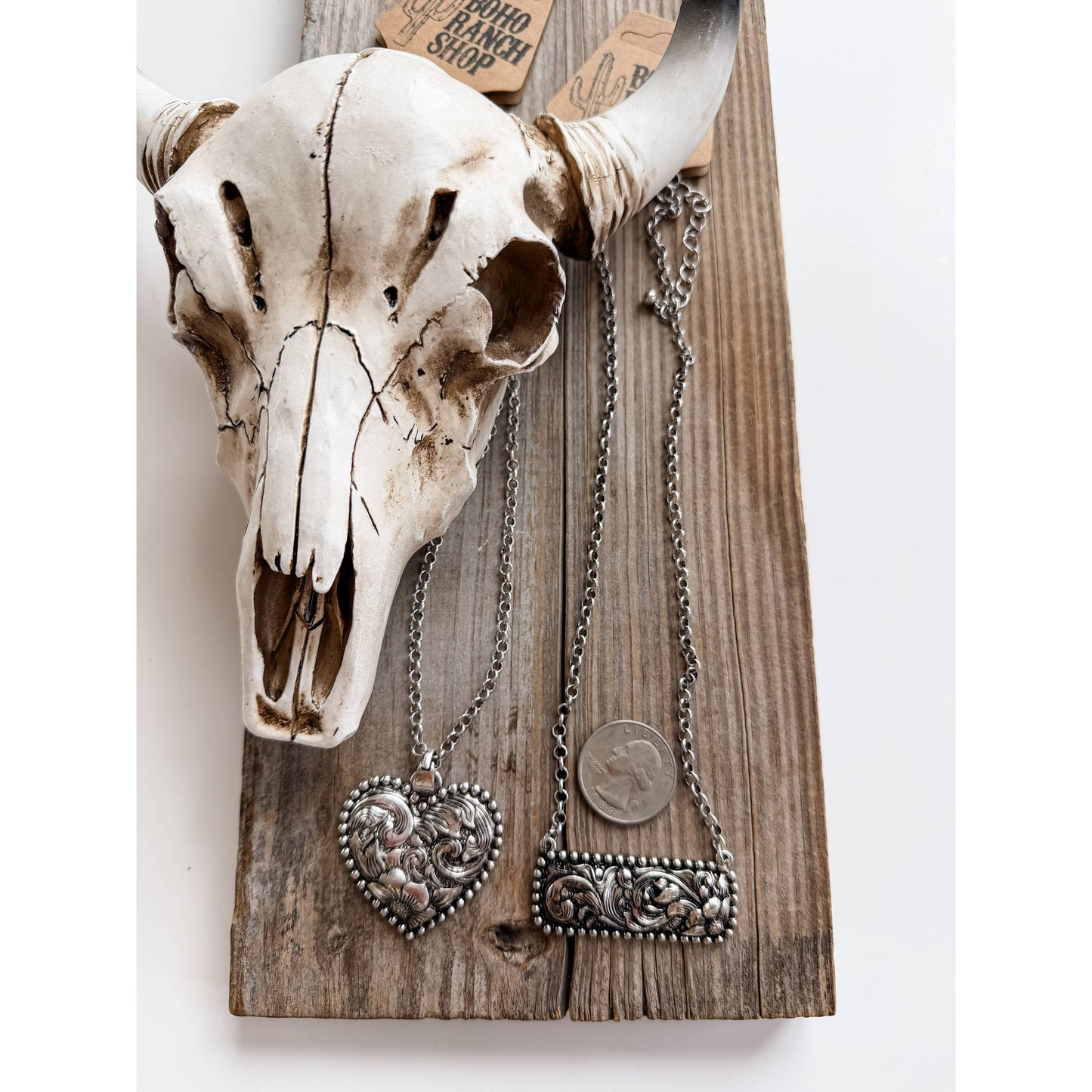 Western Style Engraved Heart | Bar Necklace