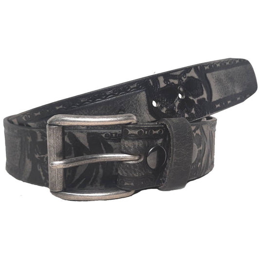 GENUINE LEATHER 40MM SKULL EMBOSSED BELT #1040
