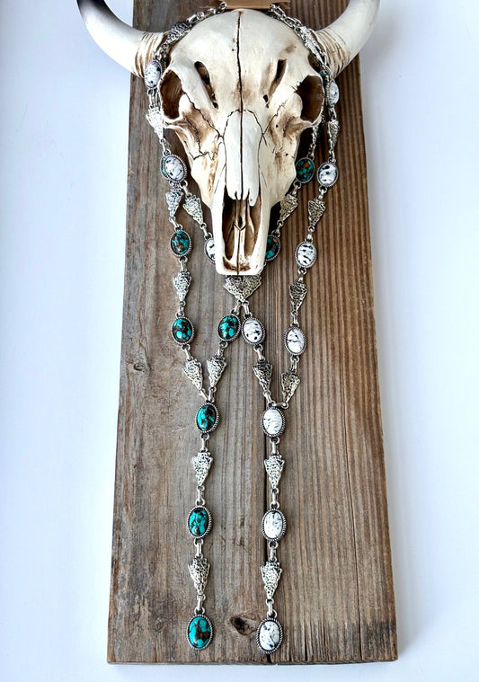 Western Style Arrowhead & Stone Concho Y Drop Necklace