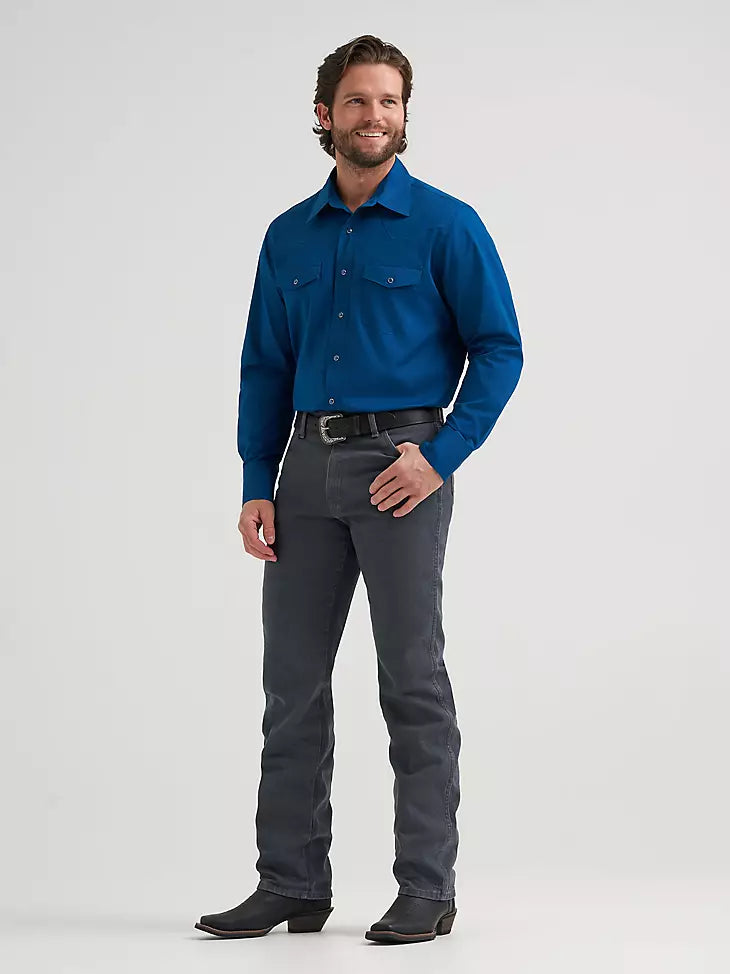 Wrangler Mens Long Sleeve Solid Broadcloth Western Snap Shirt 112382004