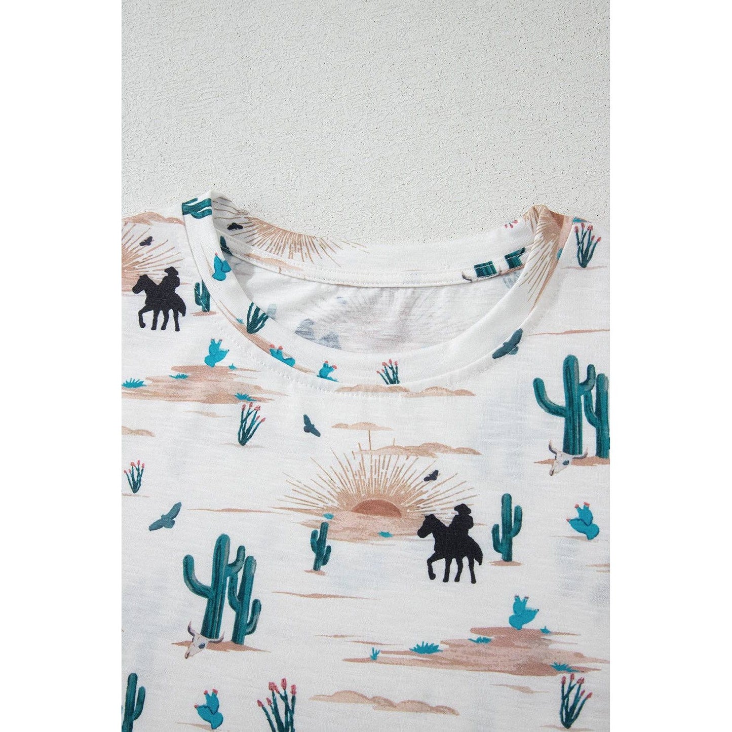 PRETTY BASH Western Cactus Crew Neck Short Sleeve Top